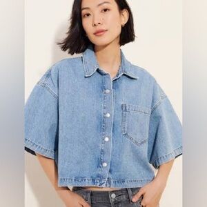 Agolde Rona Boxed Crop Denim Button Down Shirt